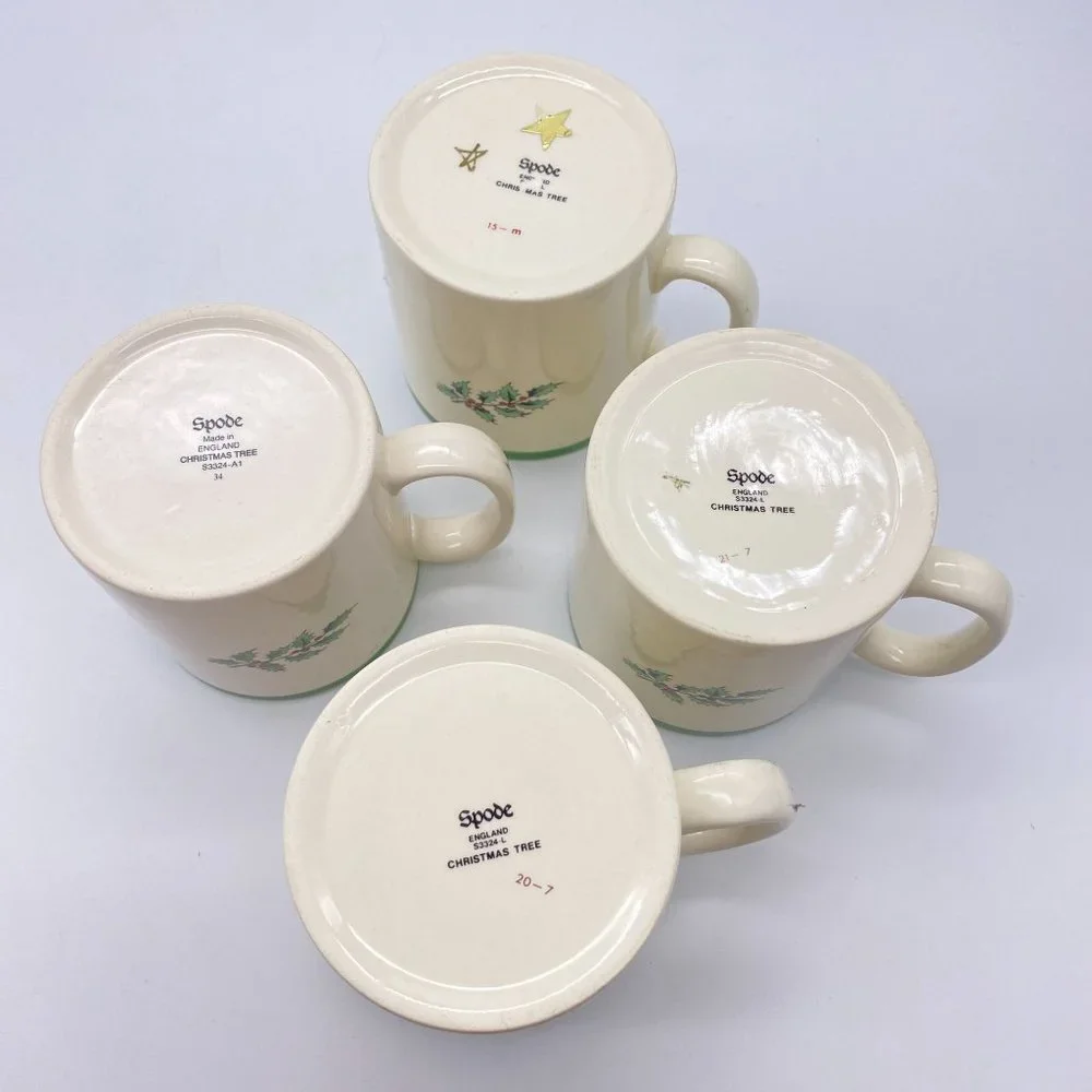 Spode Christmas Tree 8oz coffee‎ mug set of four ceramic 3 7/8